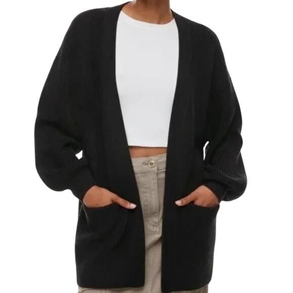 Aritzia Wilfred Unwind Open Cardigan Mid Length Ribbed Merino Wool Black XSmall - Picture 1 of 5